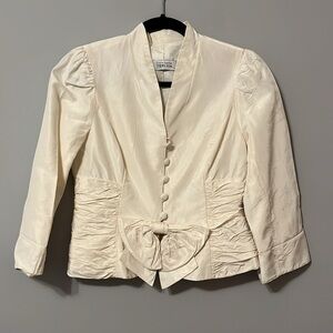 Teri Jon Cream/Ivory Silk Taffeta Ruched Evening Jacket by Rickle Freeman Size 4